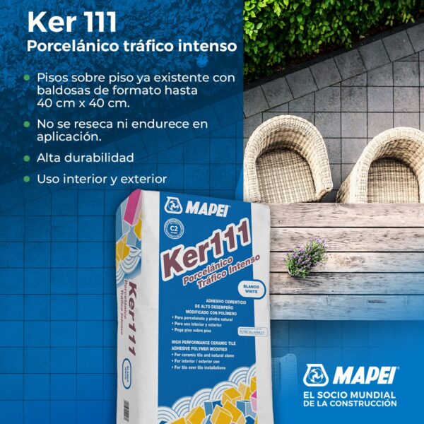 Ker 111 Mapei - Adhesivo cementicio de alto desempeño modicado con polímero, para porcelanatos y piedra natural - Imagen 2