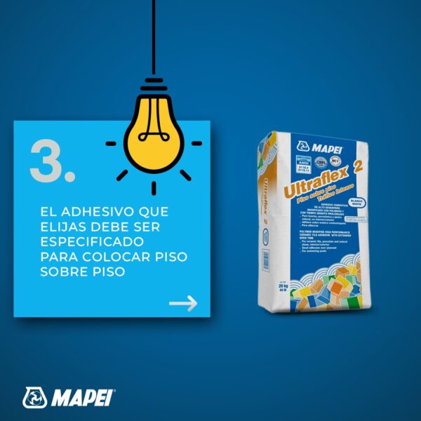 Ultraflex 2 Mapei - Adhesivo para pisos porcelánicos y piedra natural. Pega piso sobre piso - tráfico intenso. - Imagen 5