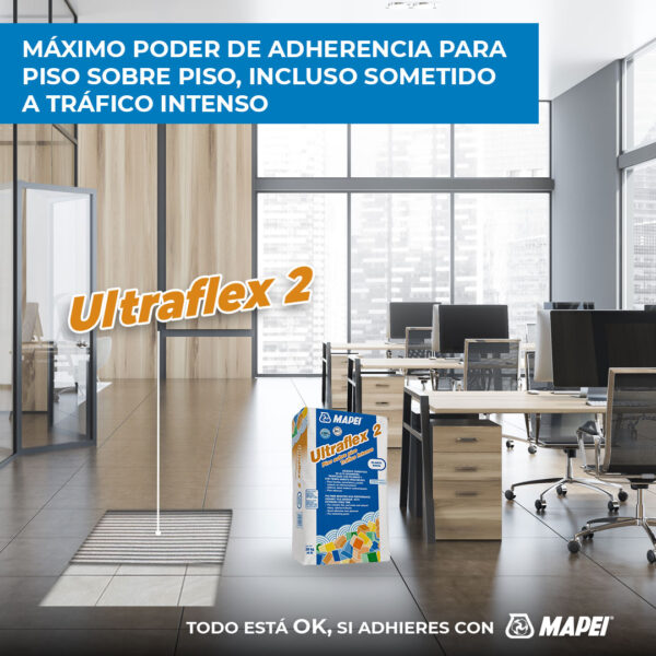 Ultraflex 2 Mapei - Adhesivo para pisos porcelánicos y piedra natural. Pega piso sobre piso - tráfico intenso. - Imagen 7